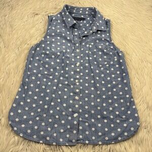 Tommy Hilfiger Women's M Polka Dot Chambray Sleeveless Button Front Shirt Preppy
